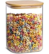 ComSaf Glass Transparent Storage Container | 122 oz | Bamboo | Square | Rice, Pasta, Oats, Grains...