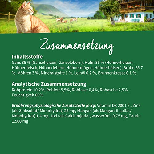 Müllers Naturhof - Nassfutter für Katzen - naturnahe Rezeptur - Gans & Huhn - 12 x 400 g - getreidefrei - 70% Fleischanteil - ohne Tierversuche, Zucker, Farb-, Aroma-, & Konservierungsstoffe
