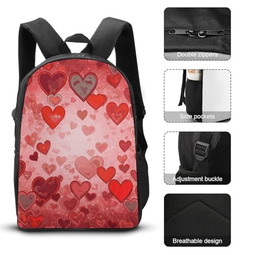 Love Heart Shape Backpack Set Lightweight Bag Lunch Box Pencil Bags for Women Men Bookbags 3 in 13