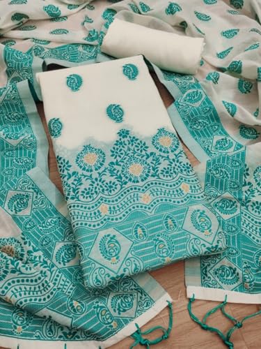 Image of Handloom Banarasi Cotton Unstitched Salwar Suit with Dupatta, 50 Inch Length, Women's Unstitched Salwar Suit Dress Material with Dupatta, Unstitched Salwar Suit Set