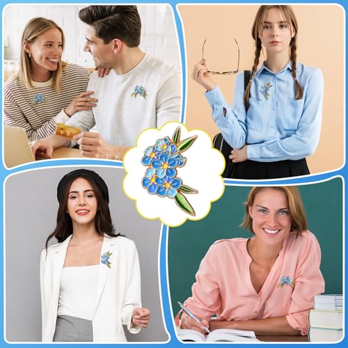 Image of Forget Me Not Flower Pins Bulk Gifts Memorial Pins Blue Flower Enamel Lapel Celebration of Life Funeral Favors