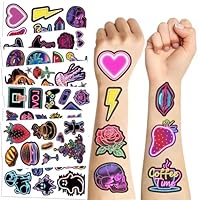 10 Sheets Neon Glow Party Tattoos, Neon Temporary Tattoo Stickers Waterproof Skin Fake Tattoo Sticker for Boy and Girl,Luminous Teens Tattoos for Birthday Game Sticker