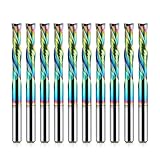 HOZLY Woodwork Milling Cutter ,DLC Coating ,UP & Down Cut 2 Flutes Spiral Carbide Milling Tool CNC Router Compression Wood End Mill Cutter Bits,1/8Inch Shank ,1/8Inch Cutting Dia ,17mm CEL Pack of 10