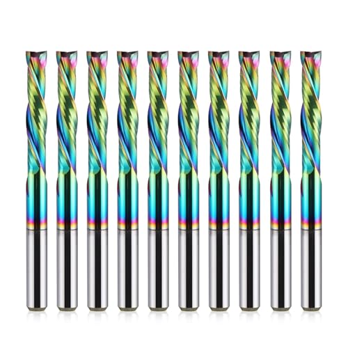 HOZLY Woodwork Milling Cutter ,DLC Coating ,UP & Down Cut 2 Flutes Spiral Carbide Milling Tool CNC Router Compression Wood End Mill Cutter Bits,1/8Inch Shank ,1/8Inch Cutting Dia ,17mm CEL Pack of 10
