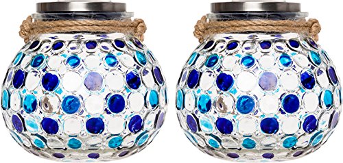 GreenLighting 2 Pack Dotted Solar Jar Light - Decorative LED Glass Table Lantern