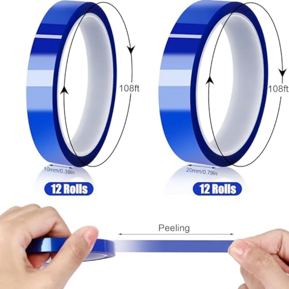 Cinta térmica de vinilo resistente al para sublimación por , 1 juego de 10 mm y 20 mm x 33
