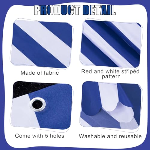 Image of Preboun 3 Pcs Carnival Awning Decorations Tent Circus Hanging Decorations Carnival Banner Concession Stand Sign Canopy Awning for Pirate Summer Party, 9.84''x78.74'' (Navy Blue and White)