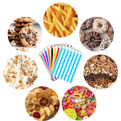POPOYU 100Pcs Small Stripy Paper Bags Red,Treat Bags Small for Kids,Sweet Bag,5x7'' Candy Stripe Paper Bag for Kids Halloween Christmas Easter Wedding Party Treat Buffet Confectionery Stall - Image 3