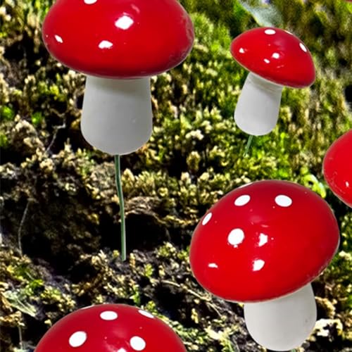 Jowxsx 10Pcs Red Garden Stakes Mushroom Miniatures Indoor Outdoor Silhouette Fairy Garden Lawn Yard Decorations Lawn Inset Craft Decorative Garden Stakes Outdoor Decor thumb #5