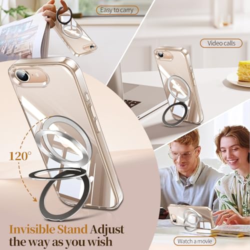 Image of ESTPEAK CD Mag-Stand Case for iPhone 16e Case with Invisible Magnetic Ring, [Compatible with MagSafe] [Never Yellowing] Top Clear Phone Case Cover for iPhone 16e 6.1 inch Men Women, Clear