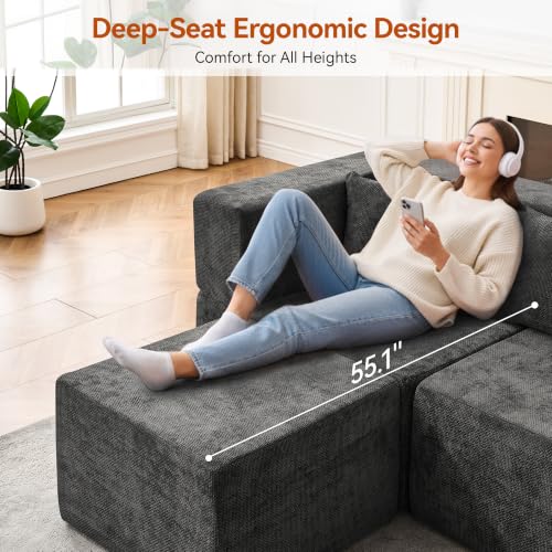 Image of MONVANE 103 inch U-Shaped 5 Seat Modular Sectional Cloud Couch, Grey