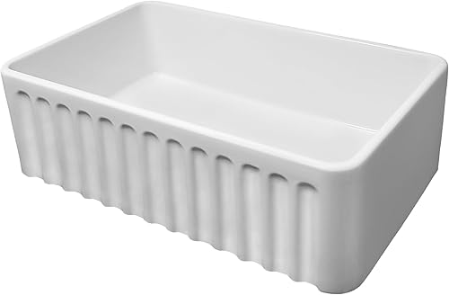 Miniatura 6 de Whitehaus Collection WHFLGO3018 - Fregadero de arcilla refractaria reversible de 30 pulgadas con delantal delantero Gothichaus en un lado y delantal