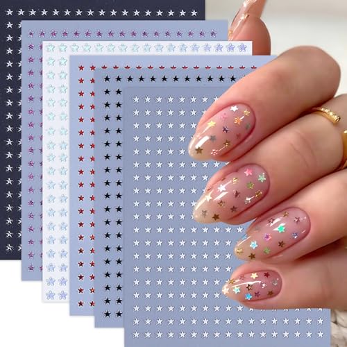 6 Sheets Star Nail Stickers 3D Self-Adhesive Glitters Starlight Nail
