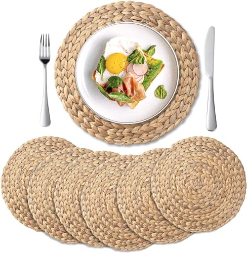 La Mejor Recopilación de Manteles Individuales Walmart - los preferidos. 42 NUSKON 6PCS Tapete para Platos de Comedor Redondos de 33 cm de Diámetro, Tapete para Platos de Color Jacinto Hechos a Mano, Tapete para Platos de Comedor Rústicos