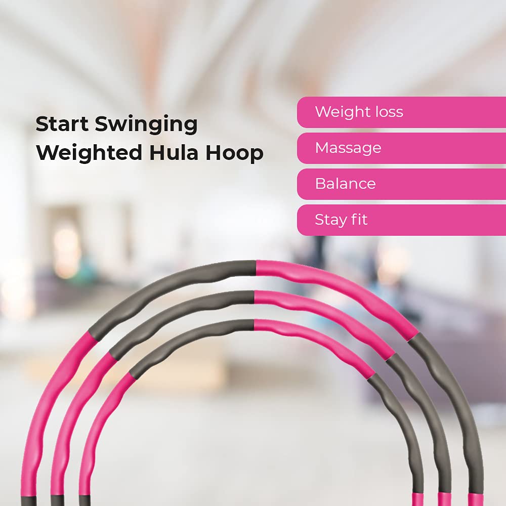 Gewichtete Hula-Hoops für Gewichtsverlust & Bewegung, schaumstoffgepolsterter Fitness-Hula-Reifen mit Maßband, verstellbare Größen für Kinder & Erwachsene, 6-8 Stück, Rosa & Grau