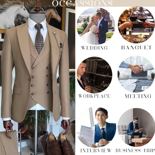 Mens 3 Piece Suit Classic Fit Double Breasted Suit for Men Formal Business Wedding Prom Suits 5