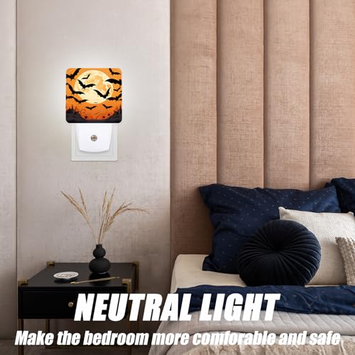 Image of Bat Night Light,Halloween Moon Nightlight Plug into Wall,LED Lamp,Suitable for Bedrooms,Kitchens,Toilets,Etc.Auto Sensor Dusk to Dawn,Energy-Saving