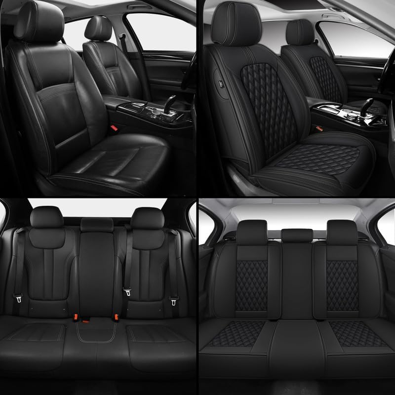 Car Seat Covers Full Set Custom Fit for Nissan Altima 2001-2026, Premium Faux Leather, Breathable, Waterproof, Anti-Slip Auto Front and Rear Seat Protectors (Black, Full Set)