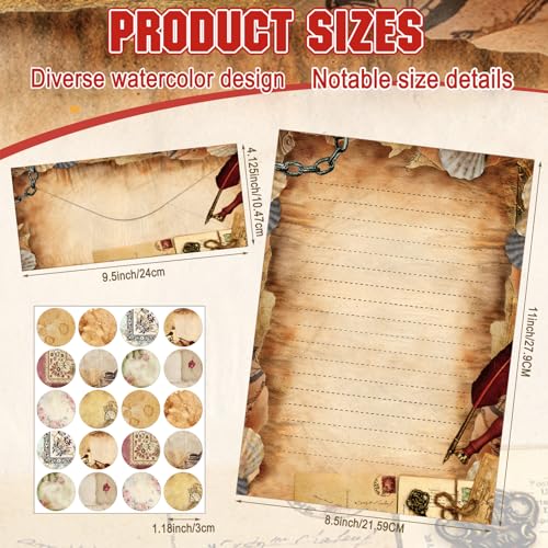 Image of TaoBary 160 Pcs Vintage Stationary Letter and Envelopes Set Retro Stationary Set 50 Double Sided Lined Stationery Paper with 50 Matching Envelopes and 60 Round Dot Sticker for School Students Writing