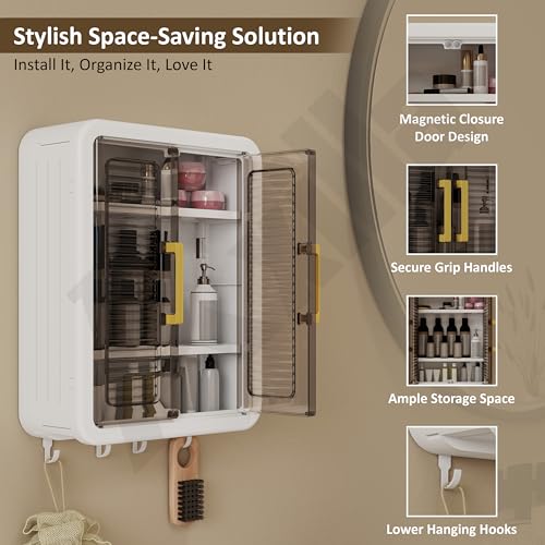 Image of Wall Mounted Storage Cabinet for Bathroom Essentials, Skincare & Makeup | Bathroom Cabinet with 2 Doors | Bathroom Shelf & Organizer Cabinet for Home (White)