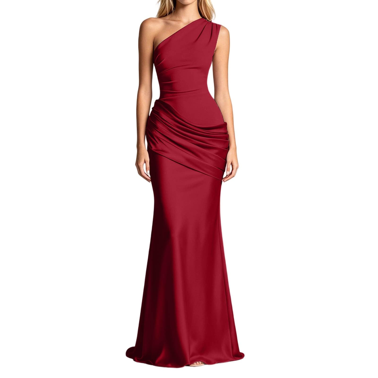 Robe de Soirée Femme Longue Satin Robe de Bal de Promo Asymétrique Chic et Elegante Maxi Dress Sans Manches Robes Demoiselle D'honneur Taille Haute Cocktail Festive Dress pour Ceremonie Mariage Fête