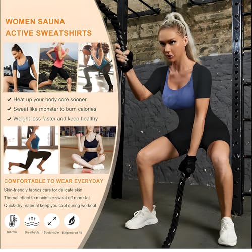 Image of Women Sauna Suit Full Body Shapewear, 3 in 1 Sweat Vest Waist Trainer with Arm & Thigh Compression, Tummy Control Slimming Workout Bodysuit for Gym Running Fitness
