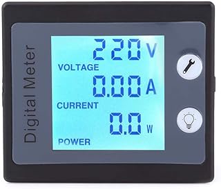 Digital AC Power Meter, 80-260V AC Max 100A Multi Energy Meter, Voltage Current Watt KWh 4-in-1 + Overload Alarm Function + LCD Display Panel Indoor Electricity Energy Monitor