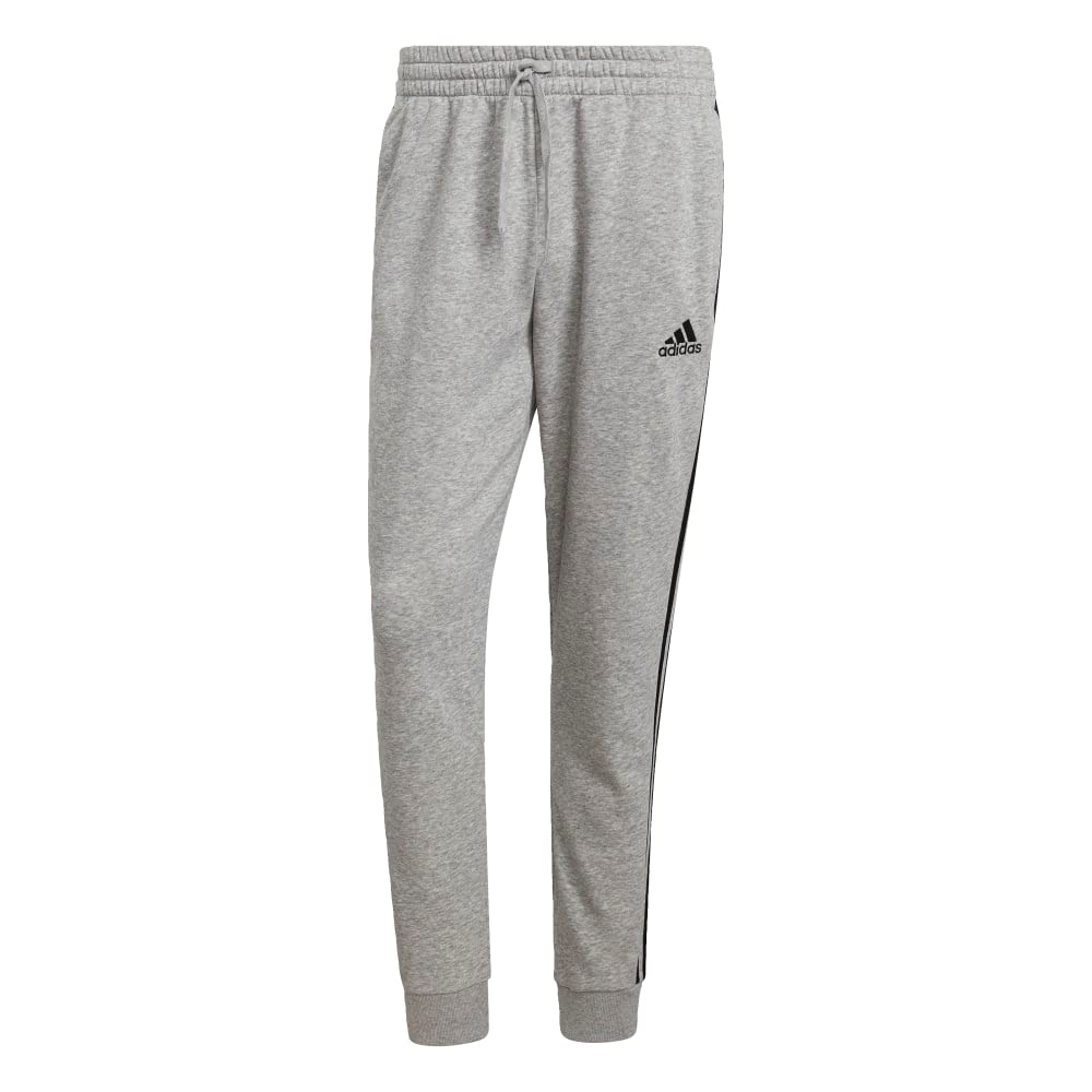 adidas Men's Essentials Fleece Tapered Cuff 3-Stripes Pants, Medium Grey Heather/Black, XXL