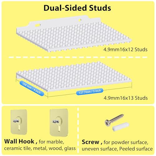 Image of LRANFOW 6 Pack Wall Display Shelves with Dual Sided Building Studs, 4x5 Inch Baseplate Shelf Compatible with Lego Building Bricks for Organized Storage & Modern Room Deco Builders Gift, 16x13 Studs