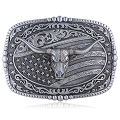 American Flag Longhorn Bull Silver Style2