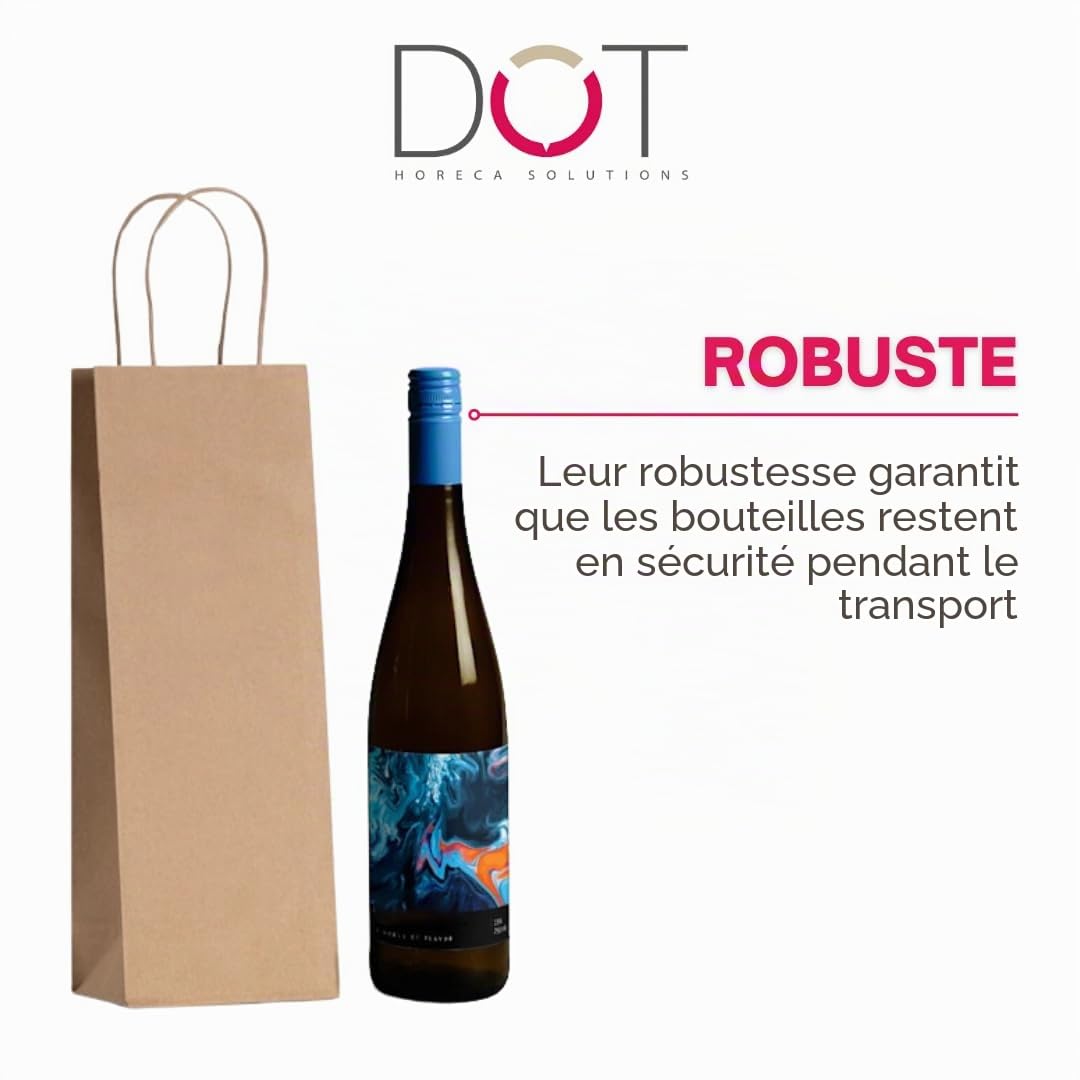 Lot de 50 sacs porte-bouteille AVANA vin sacs en papier sacs cadeaux pour bouteilles avec poignée 14 x 8 x 40 cm Papier Kraft sac enveloppe pour vin porte-bouteille