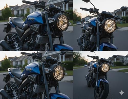 Image of XSR 155 Durable Headlight Protector Grill|Headlight Guard|Jaali Honeycomb Design Black Finish Compatible For Yamaha XSR 155