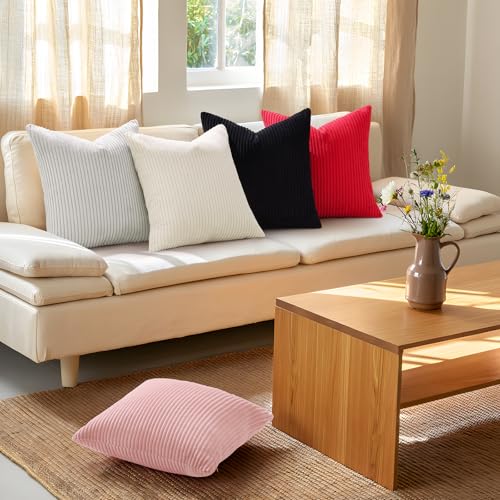 Mecatny Corduroy Decorative Throw Pillow Covers 24x24 Set of 2 for Sofa Living Room, Soft Neutral Boho Couch Pillow Covers for Home Decor, Red