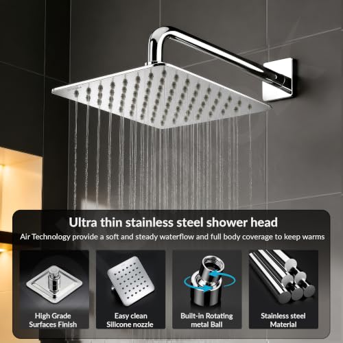 Image of Plantex Stainless Steel 6 Inch Rain Flow Overhead Shower with Water Saving Nozzle /Bathroom Shower /Adjustable Shower Head for Bathroom without Arm - (APS-617-Chrome)