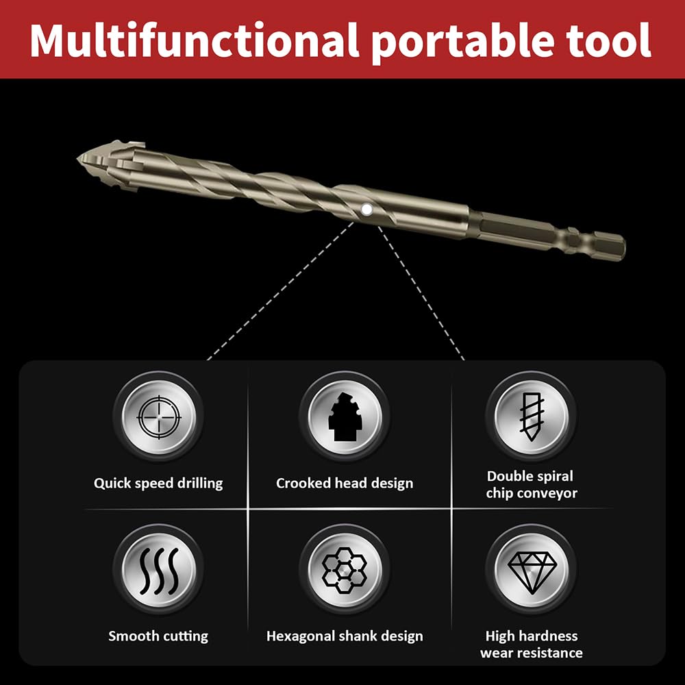 4 Flute Drill Bits Brocas para Concreto Eccentric Twist Drill Bit Set (4/5/6/8/10/12mm) - Image 2