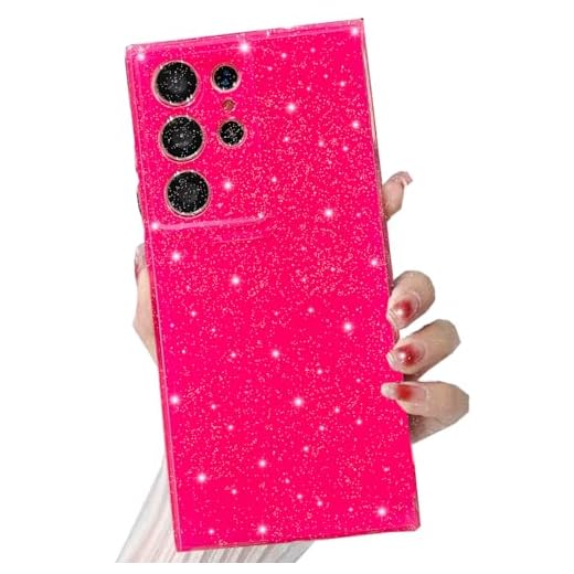 Changjia Capa protetora fina para Samsung Galaxy S24 Ultra Glitter para Galaxy S24 Ultra 6,8 polegadas (rosa choque)