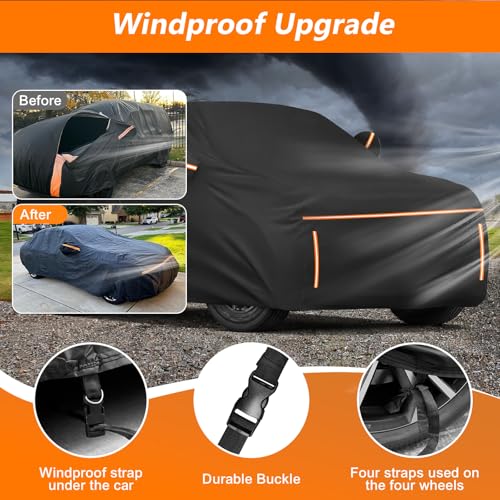 Image of Car Cover for Ford Expedition /Lincoln Navigator SWB 1997-2026, 115G PEVA Waterproof SUV Cover, Reflective Strips, Side Zipper, 4 Wheel Straps, Fits Full Size SUV