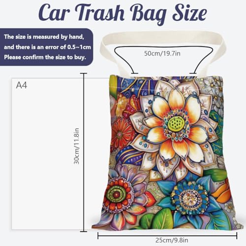 Image of Lotus Mandala Car Trash Bag Hanging Car Garbage Bag With Snap Buttons Cute Car Back Seat Trash Bag Portable Garbage Can for Car Interior Hanging Car Accessories Travel Camping