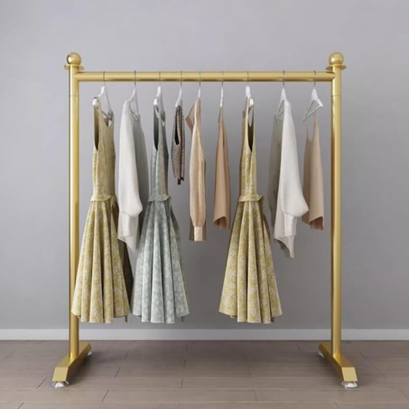 Kleiderständer aus Metall mit Rollen, Industriestil, C-förmig, ideal für Zuhause, Schlafzimmer und Bekleidungsgeschäfte. Goldfarben. Freistehender C-förmiger Ständer.