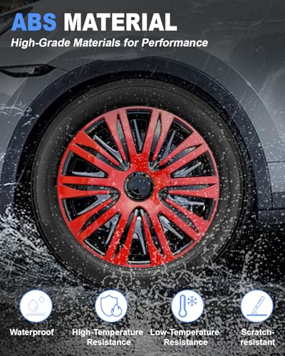 Image of ABX Hubcaps,16 inch hubcaps Set of 4, Wheel Rim Cover ABS Material, Snap On Car Truck SUV Replacement, for Toyota Camry Nissan Mazda etc, Black&Red