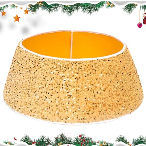 Collar de árbol de Navidad con purpurina redonda acabado de lujo dorado para decoración 7