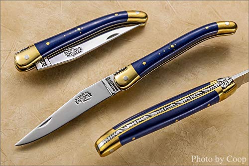 Authentic 9cm Forge de Laguiole Pocket Knife - Blue - Brass Bolsters
