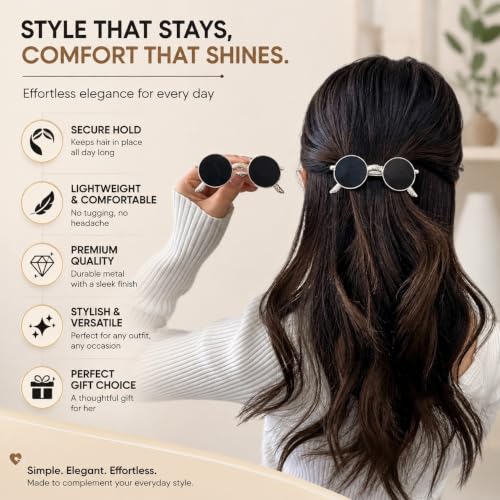 Image of Metal Sunglasses‑Shaped Hair Clip - Silver Frame, Inserts, 8 cm x 3.2 cm