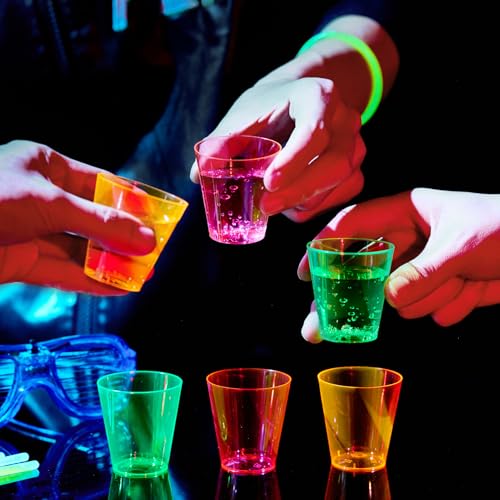FOCUSLINE 200Pack 2 Oz Plastic Shot Glasses Set, Neon Party Mini Glasses by FOCUSLINE - Used condition - Image 5