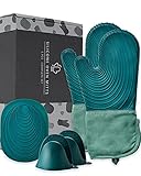 【Leicht zu reinigen und zu lagern.】Nach Gebrauch ist dieses Silikonhandschuhe Set leichter zu reinigen als normaler Baumwollhandschuhe. Können Sie sich direkt mit Wasser waschen oder mit einem feuchten Tuch abwischen. Es gibt eine Handschuhschlaufe, um sie platzsparend und einfach zu verstauen an der praktischen Schlaufe zu aufhängen. Das Küchenhandschuhe und Topflappen Set kann auch sicher in der Waschmaschine gewaschen werden.