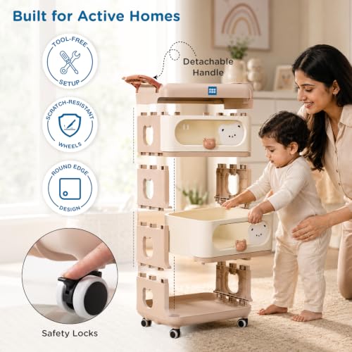 Image of Mee Mee My Teddy Storage Drawer Organizer | 3 Drawer Baby Storage Cabinet | 67.5L Storage Capacity | PP Plastic Organizer with Wheels | Nursery & Kids Storage Solution