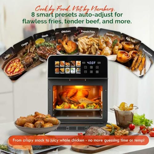 Image of 10QT Air Fryer Toaster Oven Combo with 10 Presets, Family Size Compact Oven for Roasting Whole Chicken /Double Cooking, Stainless Steel Interior, Easy Clean, Includes 2 Accessories & Recipe