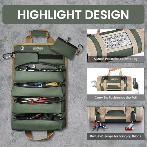 Image of Serplex 900D Tool Bag Portable Roll Up Tool Bag with Handle & Shoulder Strap Multi Compartment Tools with Detachable Zipper Pouch,Multi-Purpose Organizer for Technicians /Mechanics(No Tools)
