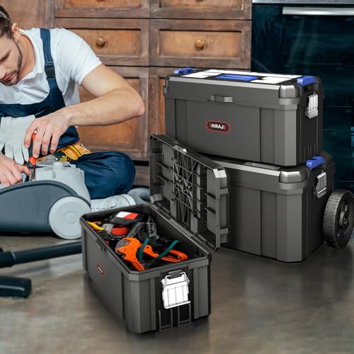 Image of 3-In-1 Tool Box with Wheels | Rolling Stackable Tool Box | Modular Tools Storage System | Small Toolbox with Detachable Parts Box Organizer丨Portable Toolbox for Garages,Home DIY,Workshop丨17+19+21 inch