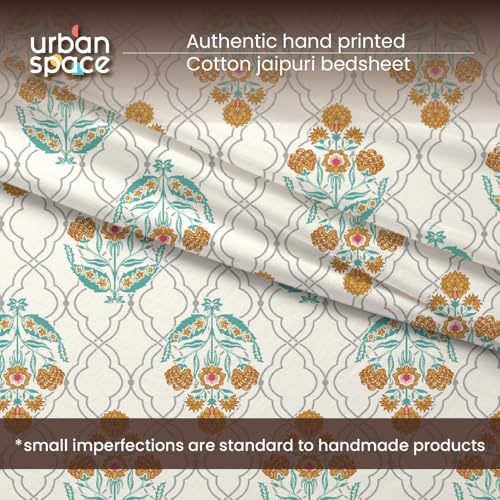 Image of Urban Space 100% Cotton Handcrafted Premium Printed Double Size Bedsheet with 2 Pillow Covers, 240 TC Cotton Double Bedsheet (90 x 100 Inches, Amberjaal Yellow)